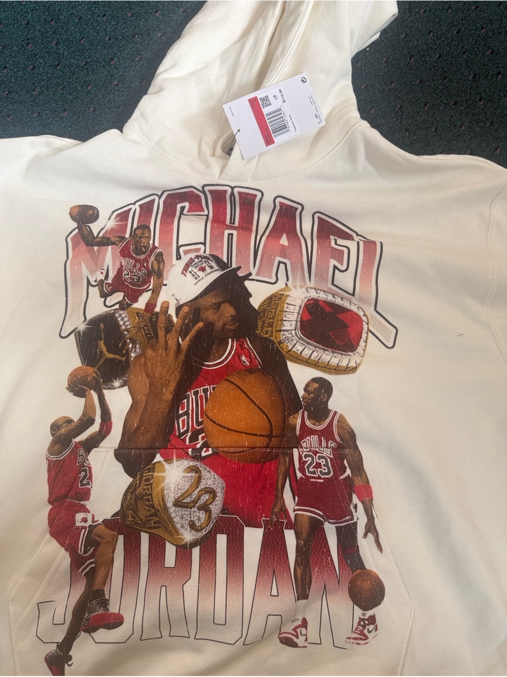 NWT Jordan Classic Off White Graphic Basketball Hoodie Mens Large